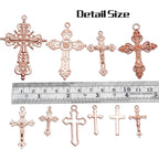 100g Craft Supplies Alloy Rose Gold Jesus Christ Cross Charms Rosary Center Charm Crosses Charms Pendants for Necklace DIY Jewelry Making, Mixed Styles