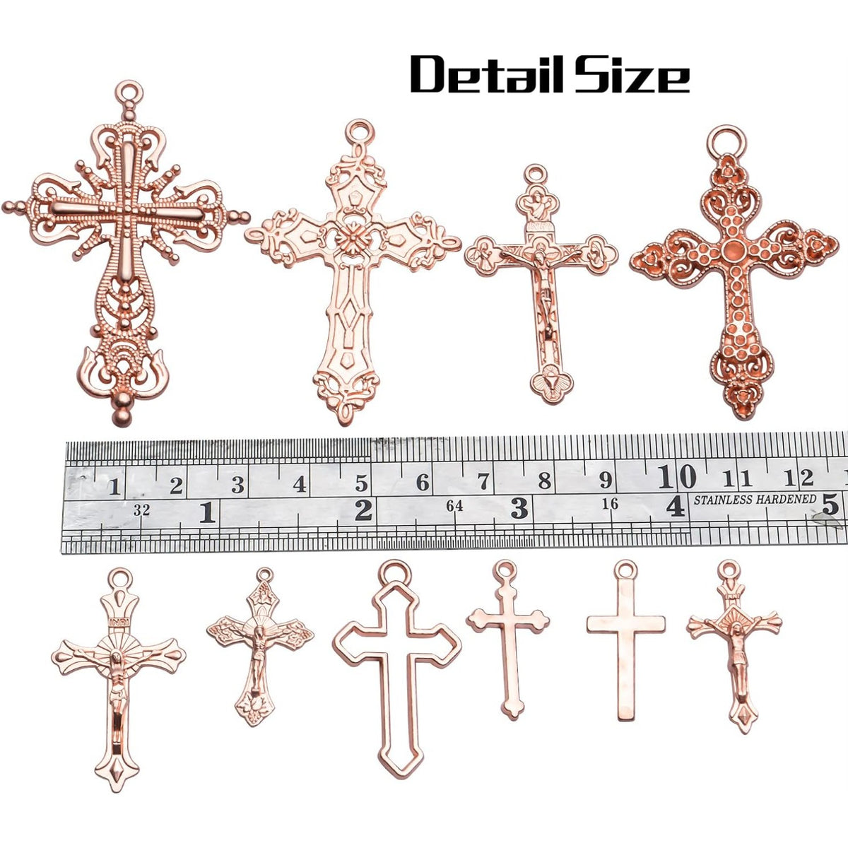 100g Craft Supplies Alloy Rose Gold Jesus Christ Cross Charms Rosary Center Charm Crosses Charms Pendants for Necklace DIY Jewelry Making, Mixed Styles