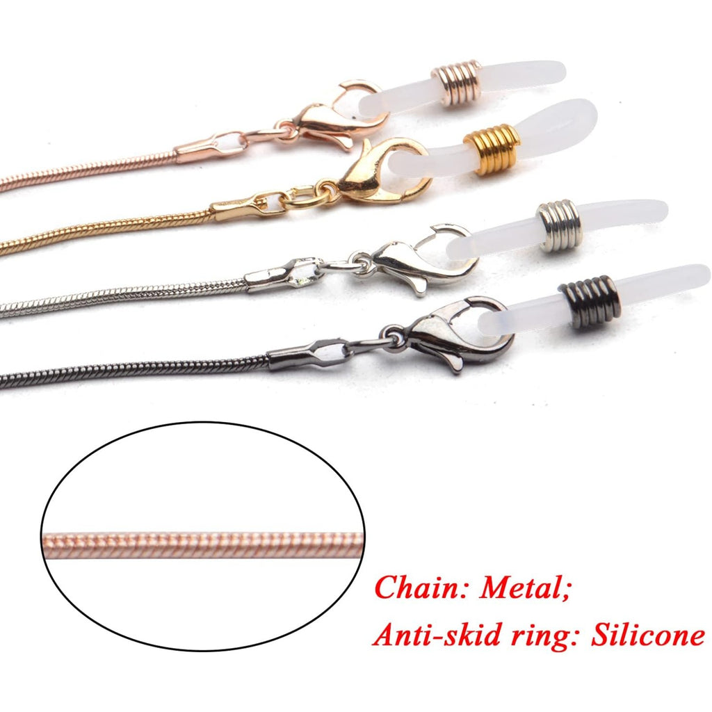 Eyeglass Chain,4Pcs Metal Eyeglass Chain Sunglasses Eyewear String Reading Glasses Retainer for Women,Men,Kids,Workers