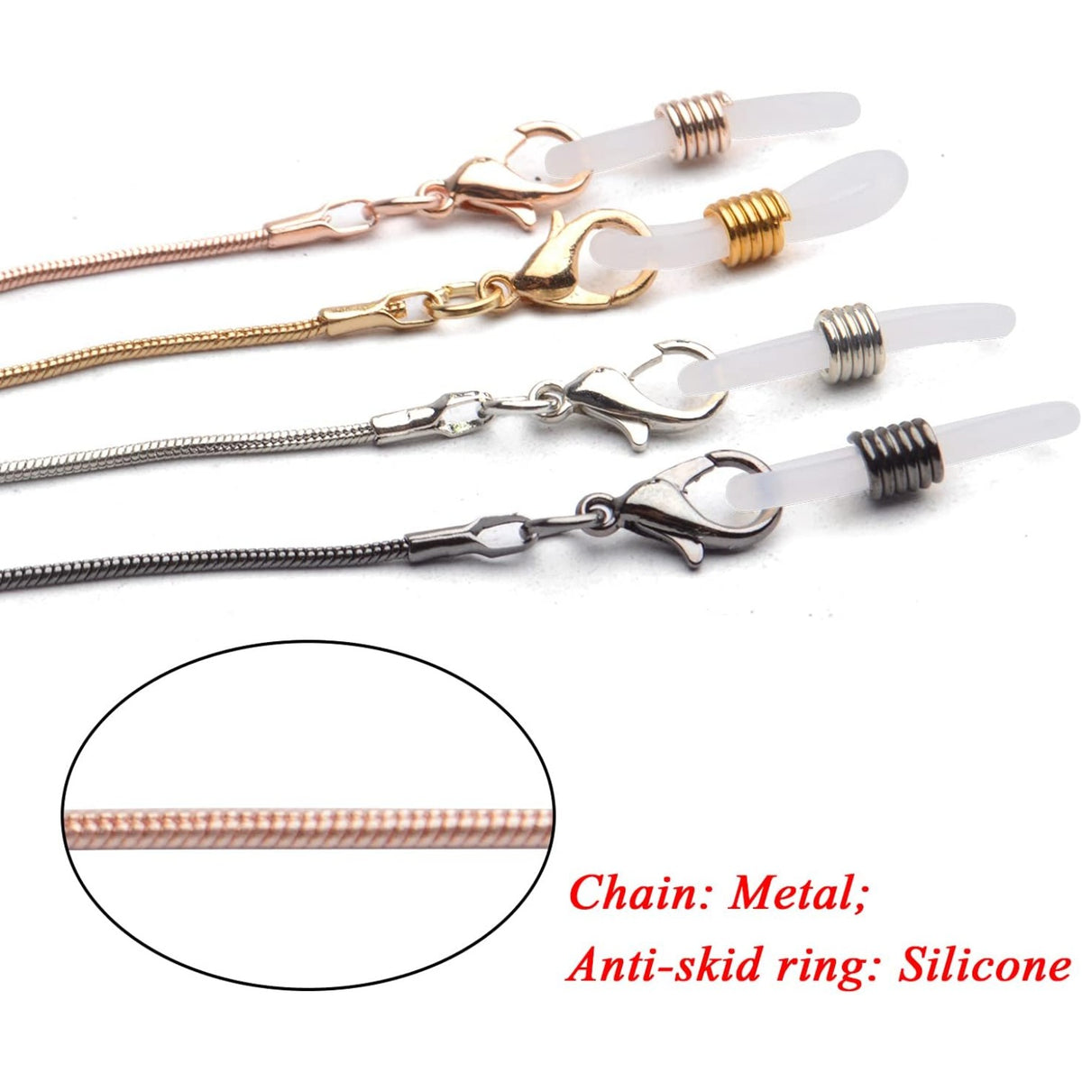 Eyeglass Chain,4Pcs Metal Eyeglass Chain Sunglasses Eyewear String Reading Glasses Retainer for Women,Men,Kids,Workers