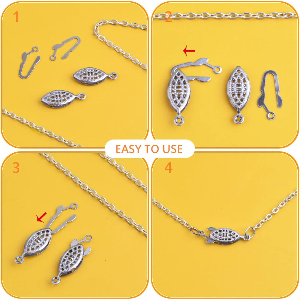 30 Pieces Filigree Box Necklace Clasps Stainless Steel Oval Fish Hook Clasp Jewelry Slide Clasps Bracelet Connectors for DIY Jewelry Making Birthday Party Gift