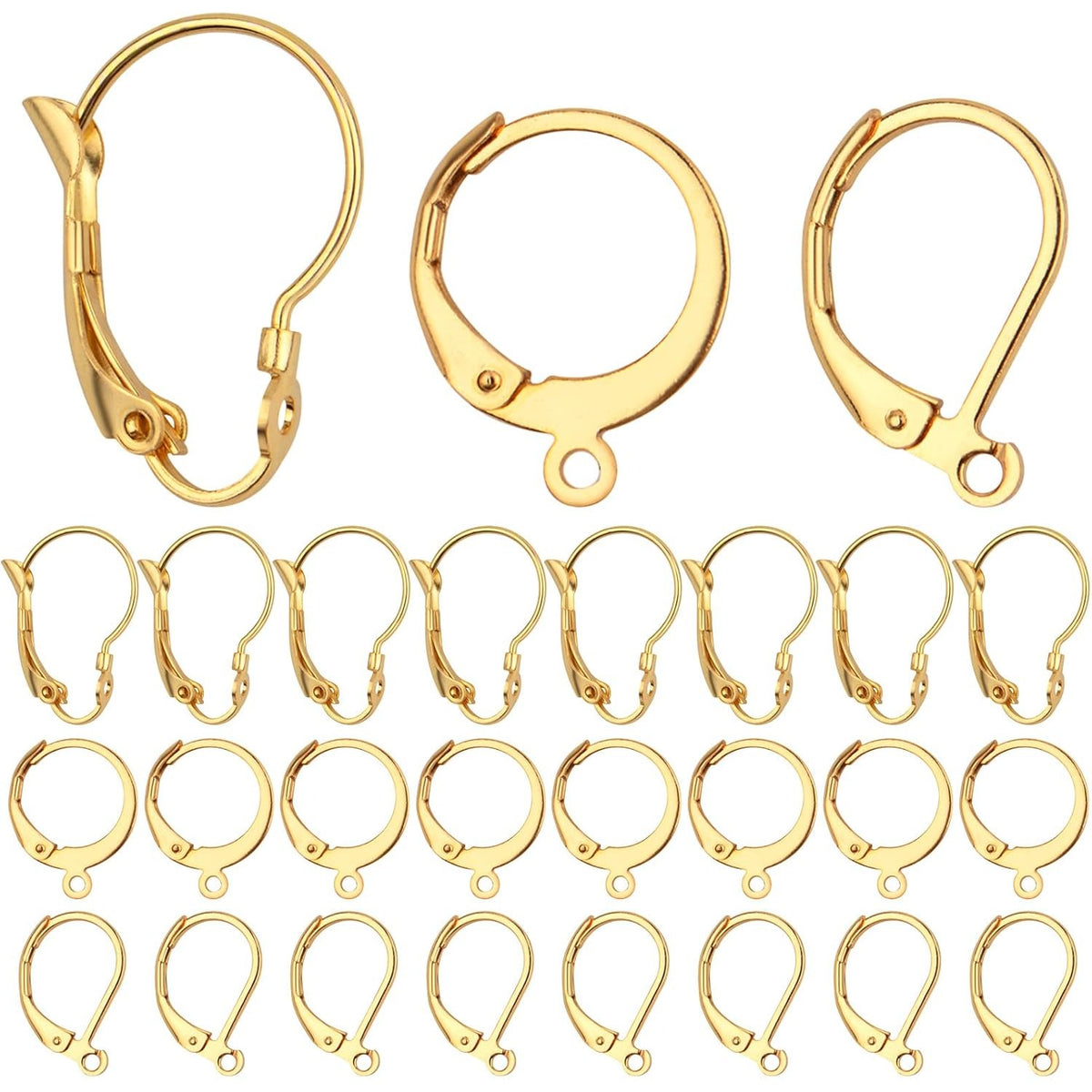 30pcs Stainless Steel Leverback Earrings Hooks: Round, Oval, Gourd - Silver