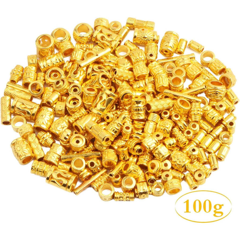 100 Gram Assorted Styles Column Spacer Beads Alloy Barrel Tube Loose Spacer Beads Jewelry Findings Accessories for DIY Bracelet Necklace Craft Supplies, Bright Golden