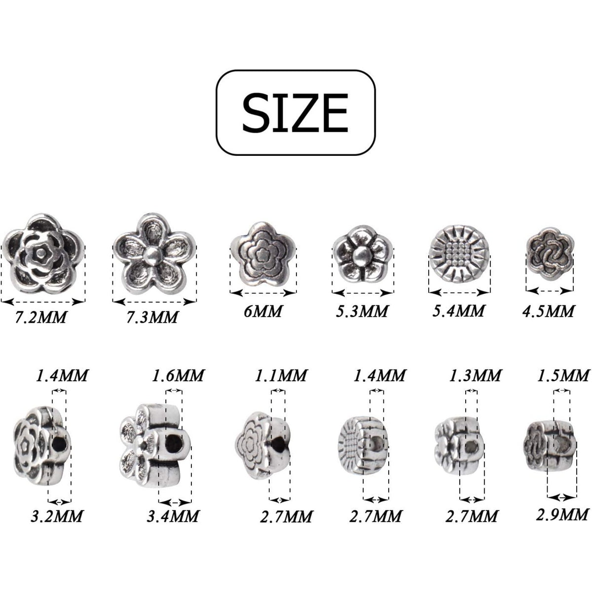 Alloy Spacer Beads, 120 Pieces Antique Silver Spacer Beads Tibetan Silver Beads for Jewelry Making Bracelets Necklace, 6 Styles