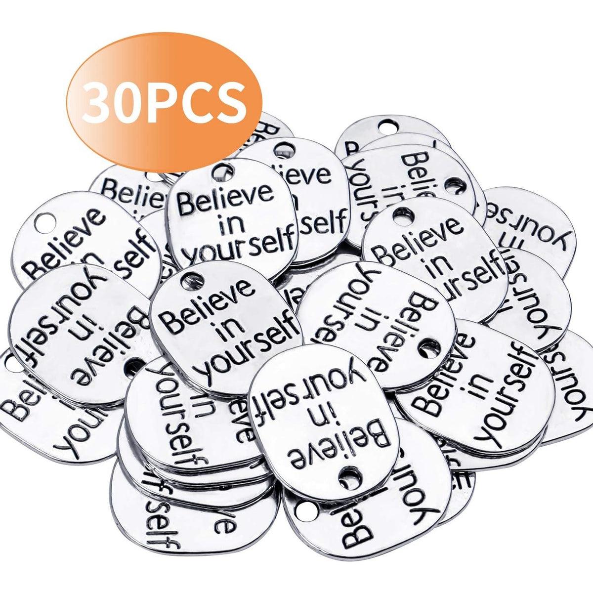 Inspirational Words Charm, 30pcs Inspirational Message Pendant believe in yourself Charms Beads Craft Supplies for Jewelry Making