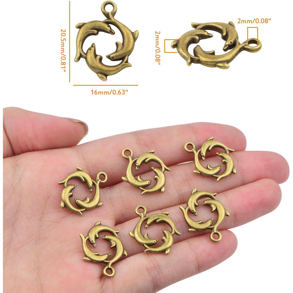 50pcs Antique Bronze Animal Dolphin Charms Tibetan Alloy Sea Life Dolphin Shape Dangle Pendants Craft Supplies for DIY Necklace Bracelet Jewelry Making Findings