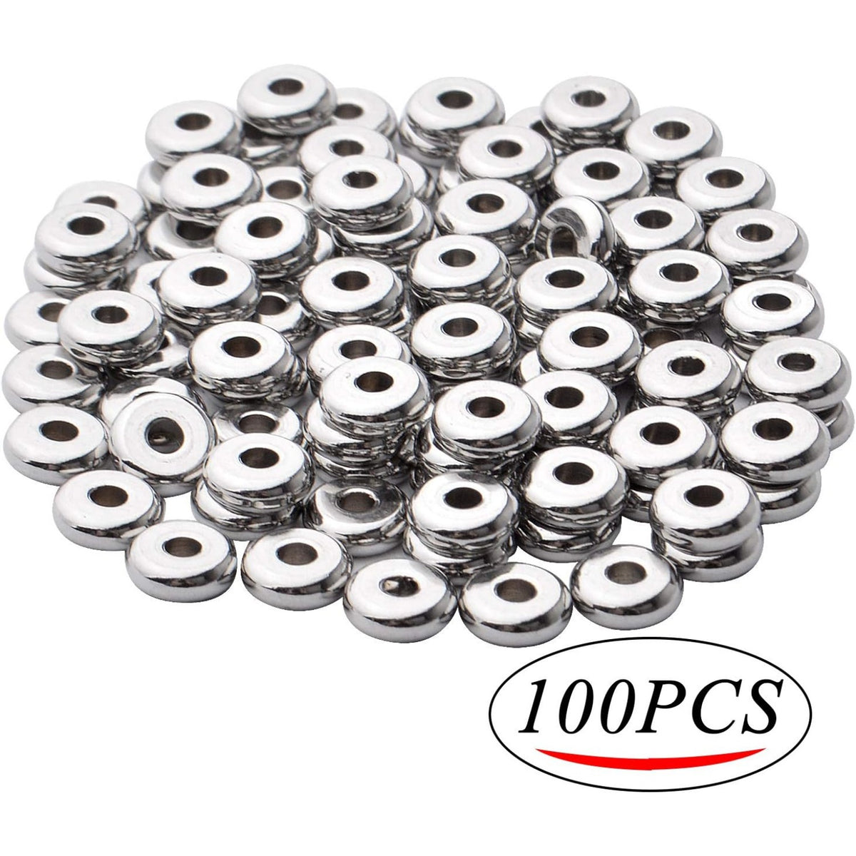 100pcs 6mm Flat Disc Spacer Beads Stainless Steel Round Rondelle Loose Bead Spacers Jewelry Spacers Charms for DIY Necklace Jewelry Making