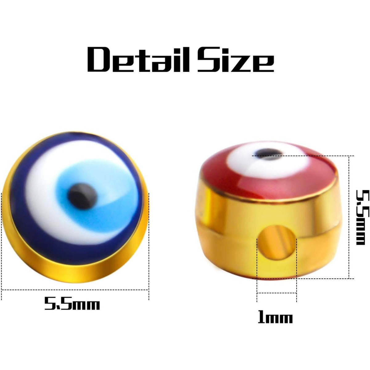50pcs Enamel Evil Eye Beads Assorted Colors Round Golden Evil Eye Loose Charm Spacer Beads for DIY Necklace Bracelet Crafts Jewelry Making