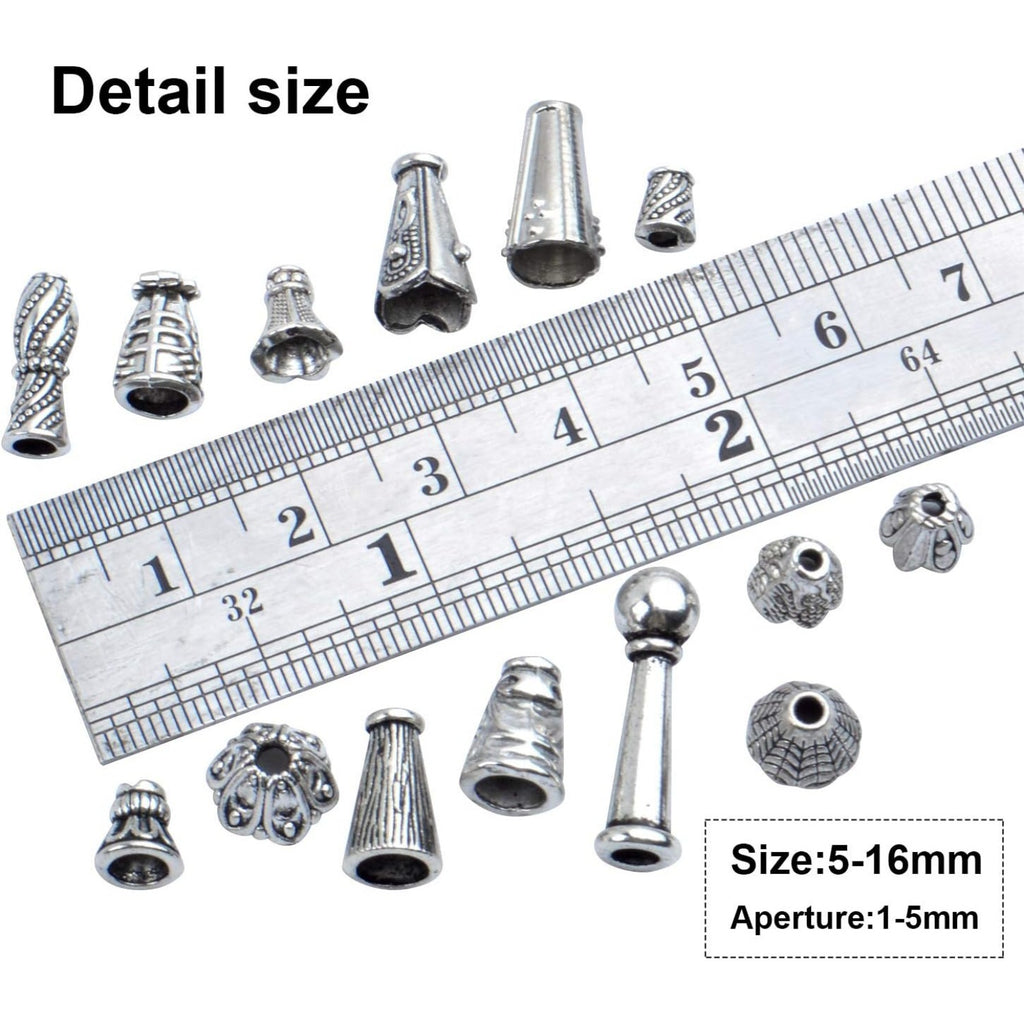 100 Gram (About 130-190pcs) Antique Silver Cone Bead Caps Flower End Caps Tassel End Cap for Jewelry Making Crafts DIY