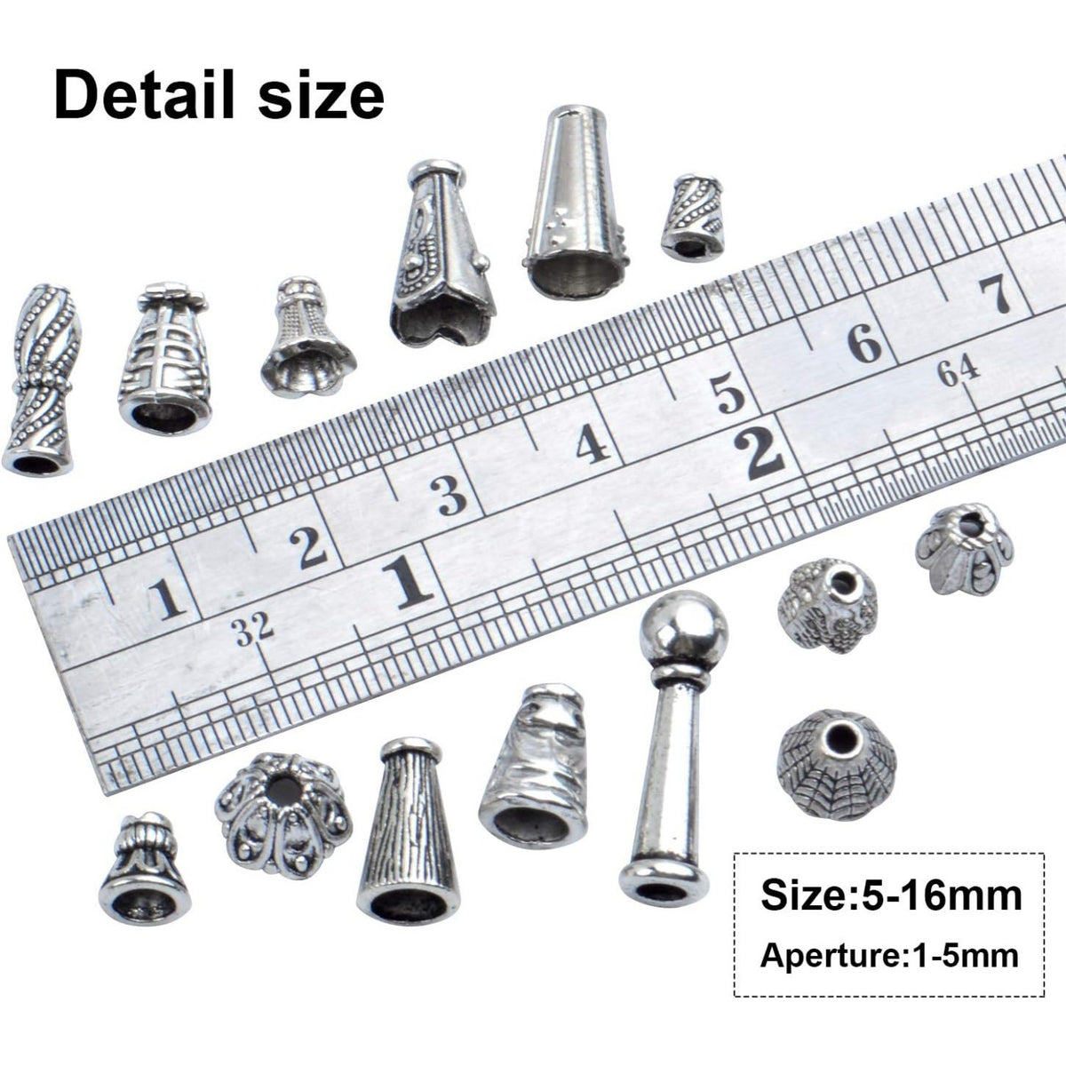 100 Gram (About 130-190pcs) Antique Silver Cone Bead Caps Flower End Caps Tassel End Cap for Jewelry Making Crafts DIY