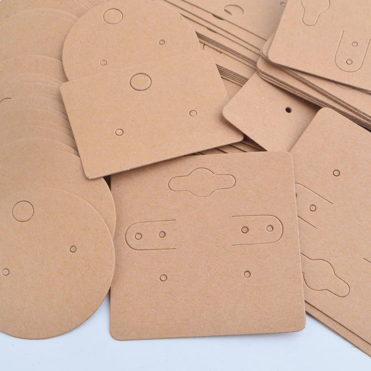 300 Sheets Brown Blank Earring Holder Cards Kraft Paper Jewelry Display Cards Price Tags for Hanging Necklace Hoops Earrings Jewelry Display Supplies, 3 Styles