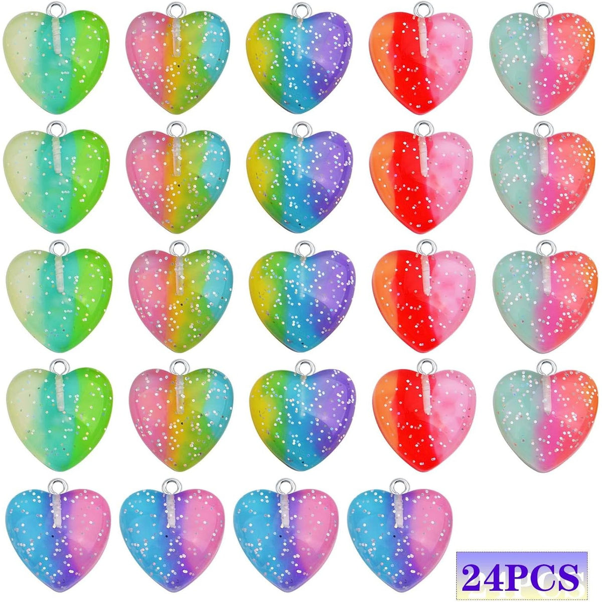 24pcs Resin Heart Shape Charms Cute Simulation Gradient Color Peach Heart Dangle Pendants for DIY Necklace Bracelet Jewelry Making Crafts Decoration, 6 Colors