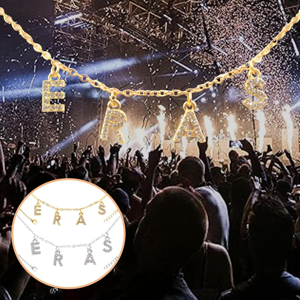 2 Sets ERAS Alphabet Necklaces Album Gift Song Inspired Necklace Charms Initial Letter Choker Pendant Necklace Concert Outfit Jewelry for Women Teens Fans Music Lovers Gifts