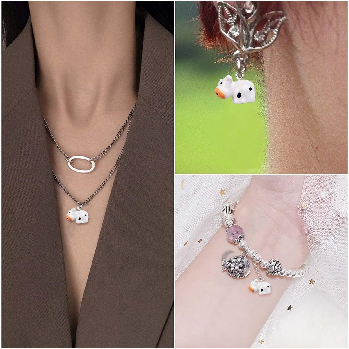30 Pieces Resin Cow Charms Cute Cattle Pendants Small Animal Dangle Charms with a Box Craft Supplies for DIY Necklace Bracelet Earrings Jewelry Making Decor, White