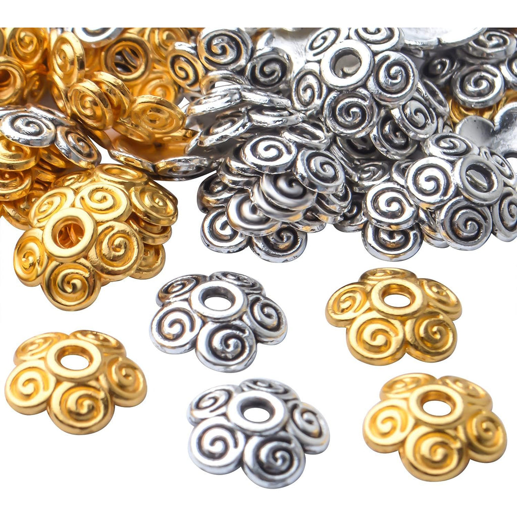 Flower Bead Caps,200pcs 10mm Tibetan Alloy Spacer Beads Caps Bali Style Jewelry Spacers for DIY Bracelet Necklace Crafts Making,2 Colors