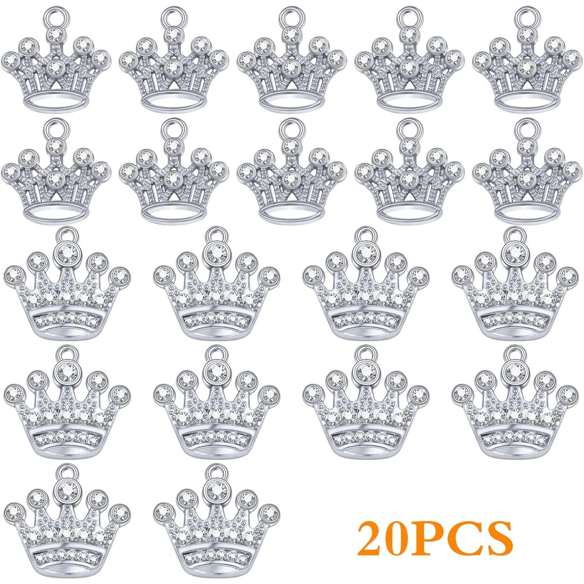 20pcs Silver Crown Shape Dangle Charms Alloy Lovely Queen Crown Pendants with Rhinestone Craft Supplies for DIY Necklace Earrings Jewelry Making Valentine's Gifts, 2 Styles