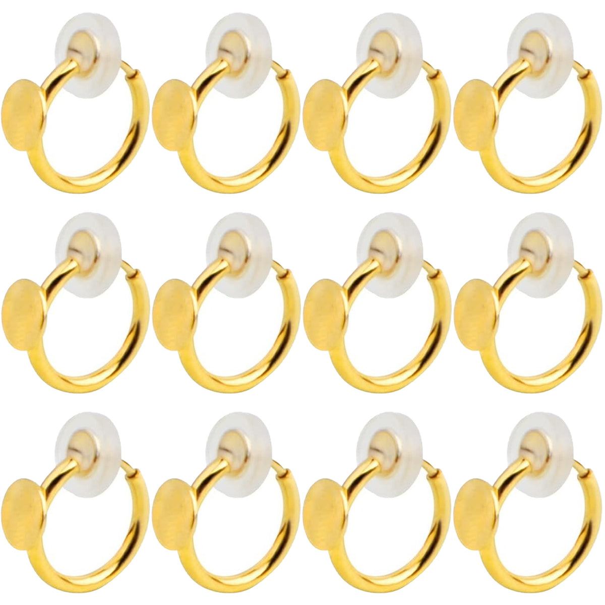 12pcs 2 Colors Clip-on Earring Converters Brass Earring Clips Components with 6 mm Flat Round Pad and 12pcs Clear Earring Cushions for Non-Pierced Ears DIY Jewelry Making Supplies