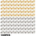 100pcs Leather Rope Clips Foldable Metal Round Fastener Crimping Cord String Leather Cord Clamp for DIY Handmade Necklace Crafts Jewelry Making Findings, Light Golden and Silver, 14.1 mm x 9 mm