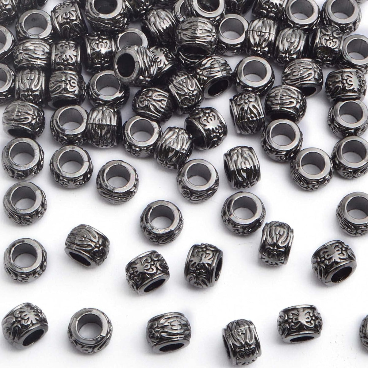 100 Pieces Gun Black Rondelle Spacer Beads - European Large Hole Tube Column Loose Charm Beads - Accessories for DIY Bracelet Necklace Earrings Jewelry Making