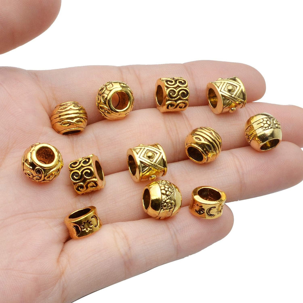60pcs Antique Gold Spacers Beads Tibetan Large Hole Spacers Round Tube Beads European Rondelle Spacers for Necklace Bracelet DIY Jewelry Crafts Making
