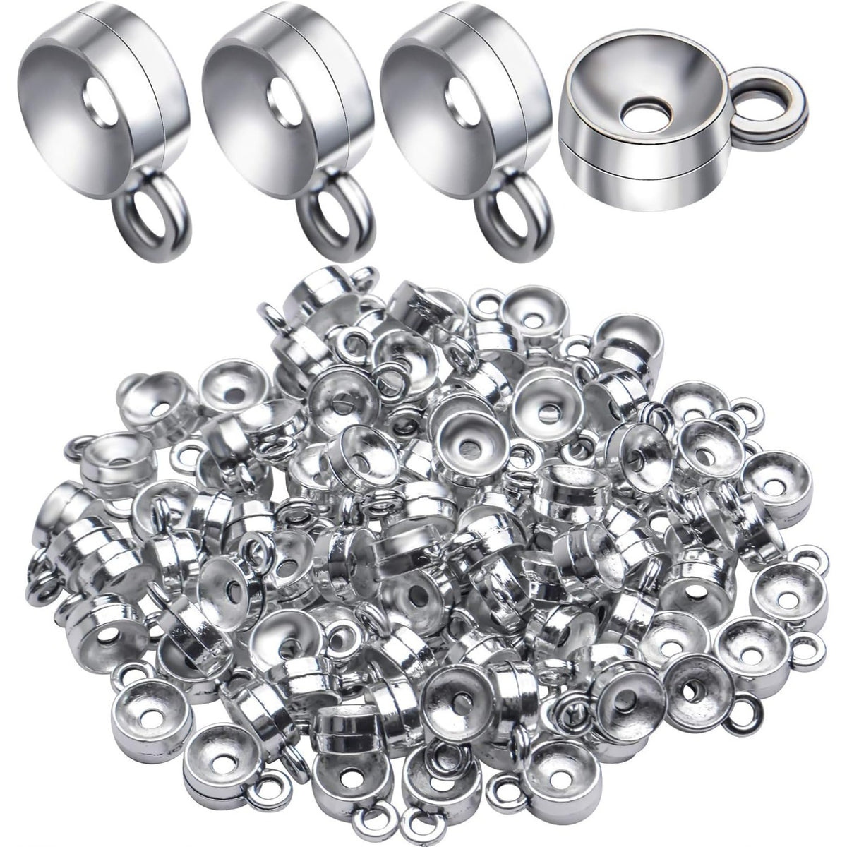 100pcs Tibetan Antique Silver Connectors Bails Beads Column Bail Beads Dangle Hanger Tube Bead with Loop for European Charm Bracelet Pendants Jewelry Making