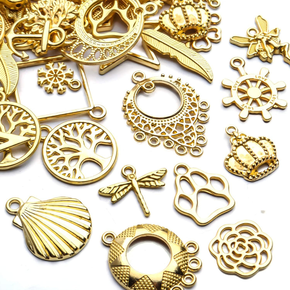 Mixed Theme Pendant Charms, 100 Gram Wholesale Bulk Charms Mixed Alloy Pendants Celestial Flower Tree Animal Charms Jewellery Accessory for Necklace Bracelet Earrings DIY Crafting, Golden