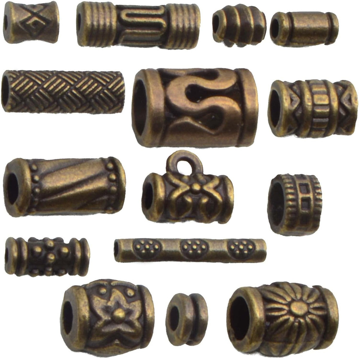100 Gram Antique Bronze Mixed Styles Column Spacer Beads Alloy Barrel Tube Bar Loose Charm Beads Jewelry Findings Accessories for DIY Bracelet Necklace Craft Projects