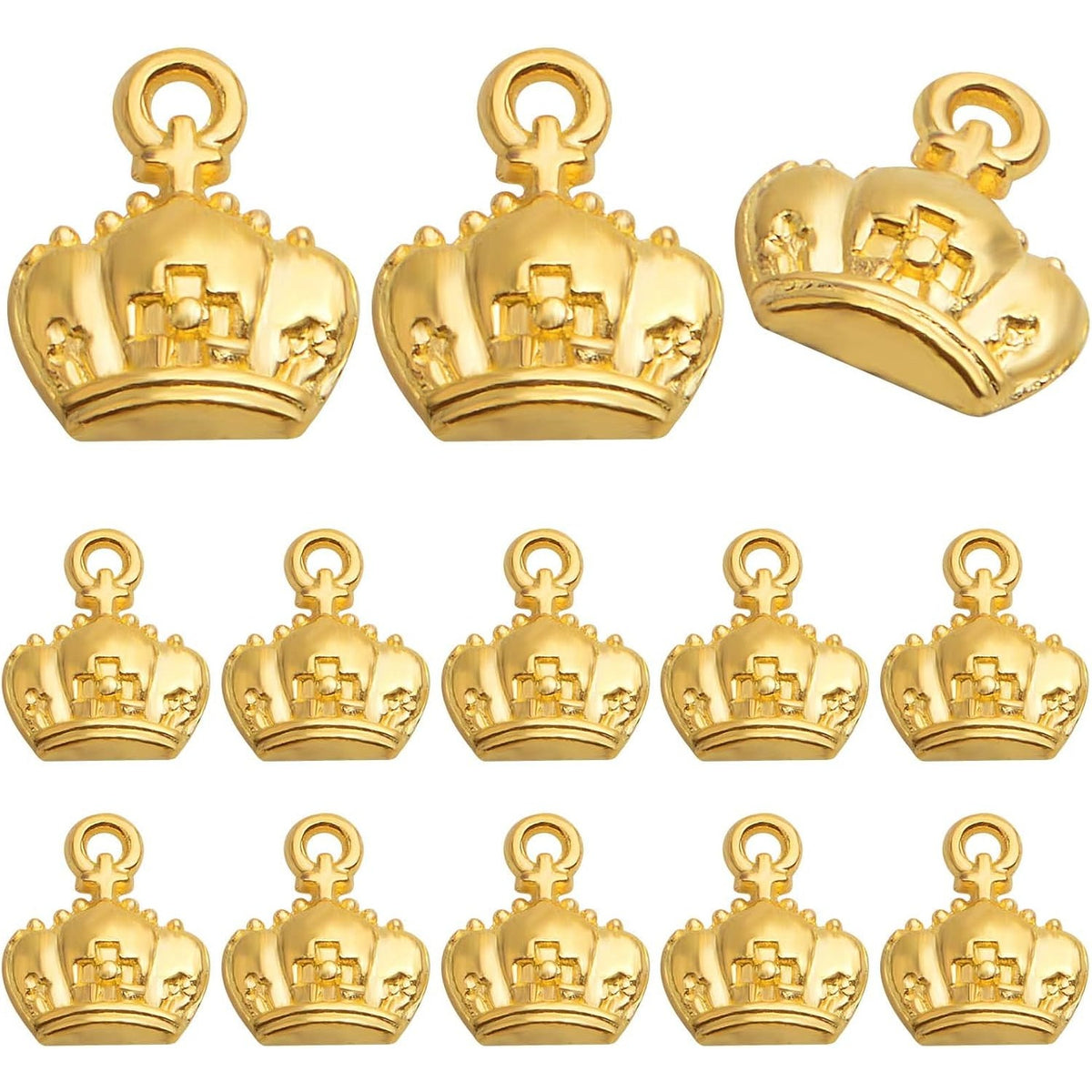 50pcs Golden Plated Crown Shape Charms Tibetan Alloy Cute Crown Pendants Vintage Dangle Charms Craft Supplies for DIY Bracelet Necklace Earrings Jewelry Making Findings