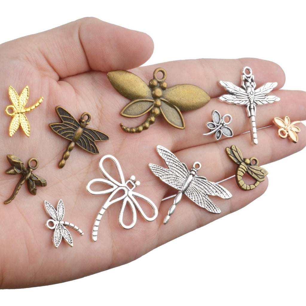 100g (50-80pcs) Mixed Styles Dragonfly Charms Tibetan Alloy Vintage Insect Pendants for DIY Necklace Bracelet Crafts Jewelry Making