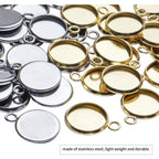 Stainless Steel Bezel Pendant Round Blank Trays, 50 Pcs - Cabochon Settings for Necklace & Earring DIY Jewelry Making