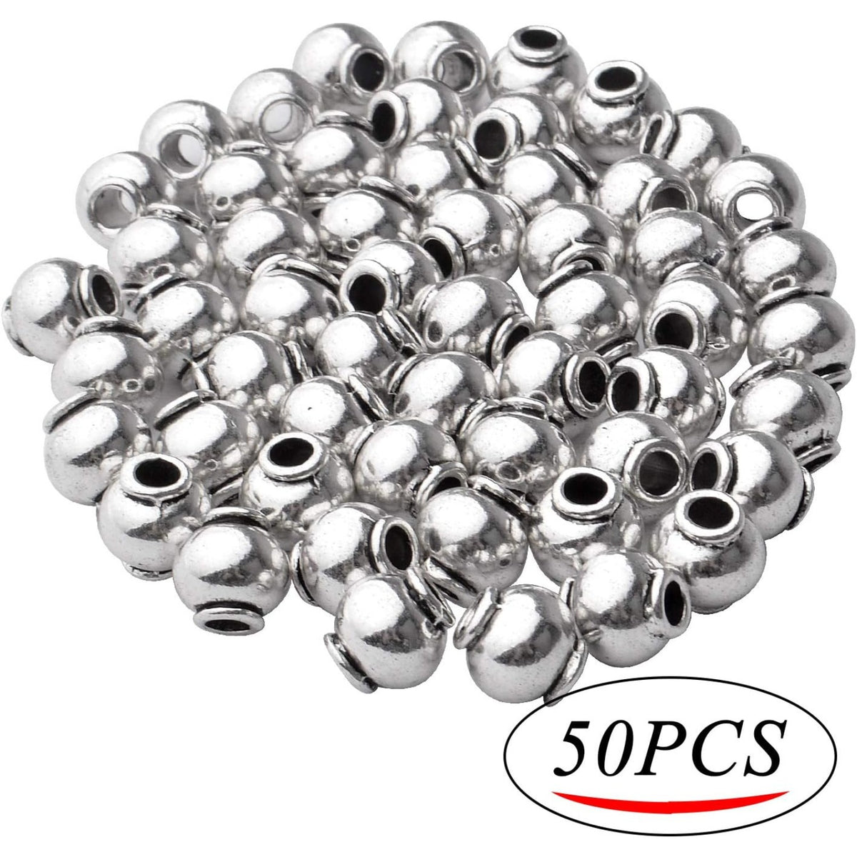 50pcs 8mm Antique Silver Lantern Shape Alloy Tibetan Beads Round Spacer Beads for Jewelry Making