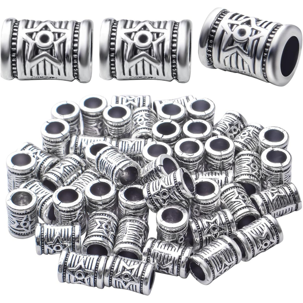 50pcs Antique Silver Large Hole Spacer Beads Alloy Tibetan Tube Bead Spacers Column Beads Loose Beads Charm Beads for DIY Jewelry Bracelet Crafts Making,Hole: 5.3mm