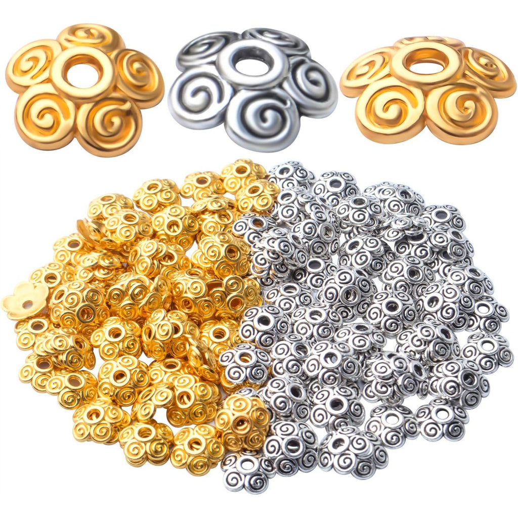 Flower Bead Caps,200pcs 10mm Tibetan Alloy Spacer Beads Caps Bali Style Jewelry Spacers for DIY Bracelet Necklace Crafts Making,2 Colors