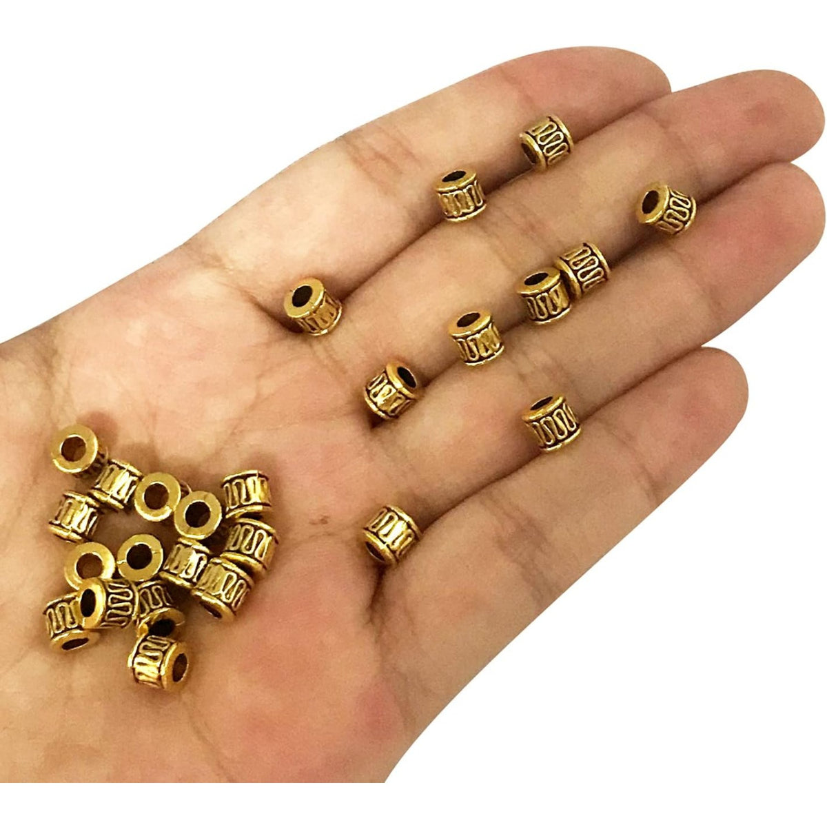 200pcs Antique Gold Tube Spacers Beads Alloy Barrel Bead Spacers Loose Spacer Bead Charm Beads for Jewelry DIY Bracelet Necklace Making Accessory