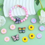12Pcs Colorful Silicone Focal Beads Daisy Flower Butterfly Beads Sunflower Soft Rubber Silicone Loose Spacer Beads Bulk for Adults DIY Bracelets Keychains Jewelry Making Craft Supplies