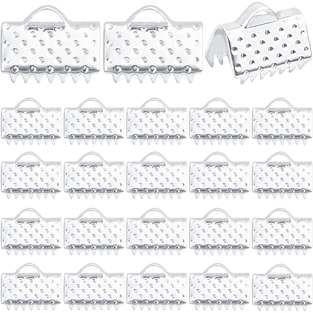 500pcs Silver Plated Pinch Crimp Clamp Ends Cord Ends Fasteners Clasp Metal Ribbon Bookmark Connectors for DIY Bracelet Leather Suede Jewelry Craft Making