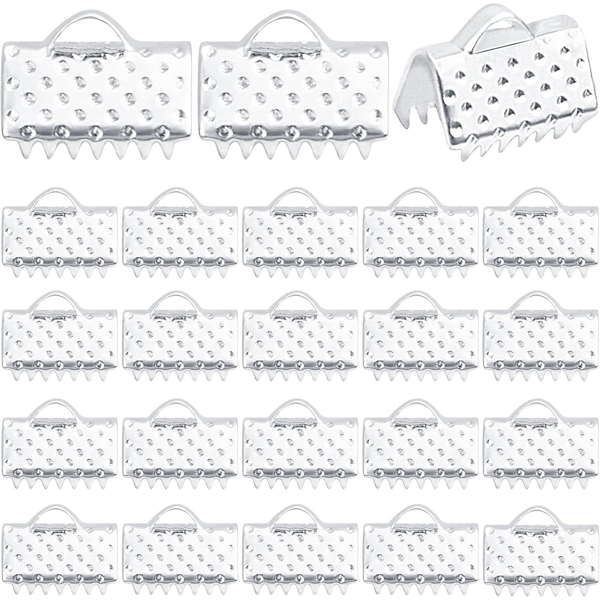 500pcs Silver Plated Pinch Crimp Clamp Ends Cord Ends Fasteners Clasp Metal Ribbon Bookmark Connectors for DIY Bracelet Leather Suede Jewelry Craft Making