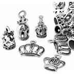 100g Antique Silver Crown Bead Charms Crown Charm Pendant Connector for DIY Jewelry Craft Making Accessories,5 Styles