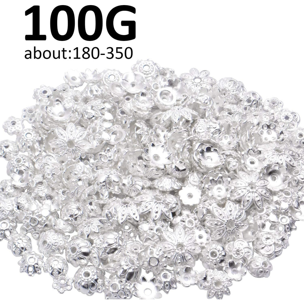 100 Gram(About 180-350pcs) Bead Caps Metal Spacers Jewelry Findings Accessories for Bracelet Necklace Jewelry Making,Silver