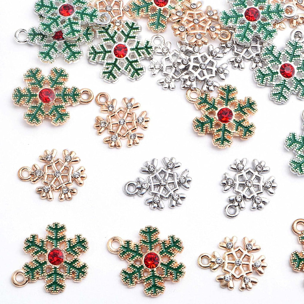 24pcs 2 Styles Enamel Rhinestone Snowflake Charms Alloy Christmas Snowflake Winter Pendant Charms Crafts Accessories for DIY Necklace Bracelet Earring Jewelry Making, 2 Colors