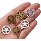 50pcs Pentagram Charms Alloy Round Star Charms Pentacle Charm Pendants for DIY Jewelry Necklace Bracelet Crafts Making,Antique Bronze,Antique Silver