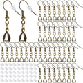 50pcs Antique Bronze French Earring Fish Hooks Hypoallergenic Brass Earwire Hooks with Pendant Clasps and 50pcs Clear Earring Safety Backs for DIY Earrings Making Findings