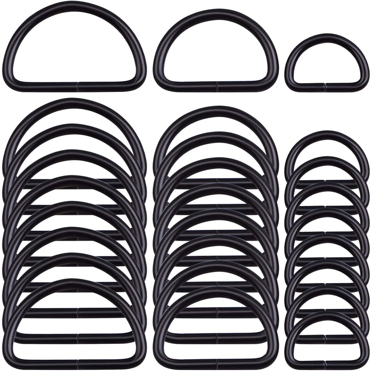 60pcs Black Semi-Circular D Rings Multipurpose Half Round D Rings Loop Buckle Hardware Accessories for DIY Luggage Handbag Purse Clothing Backpack Belt Sewing, 3 Sizes