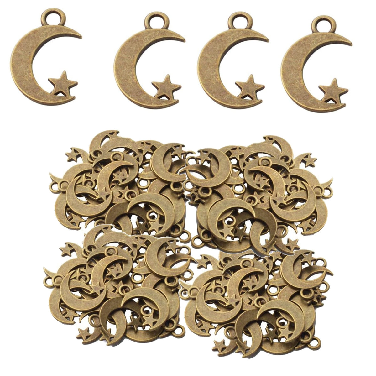 100pcs Alloy Moon Star Charm Pendants Celestial Beads Charms for DIY Earrings Necklace Bracelet Jewelry Crafts Making,4 Colors