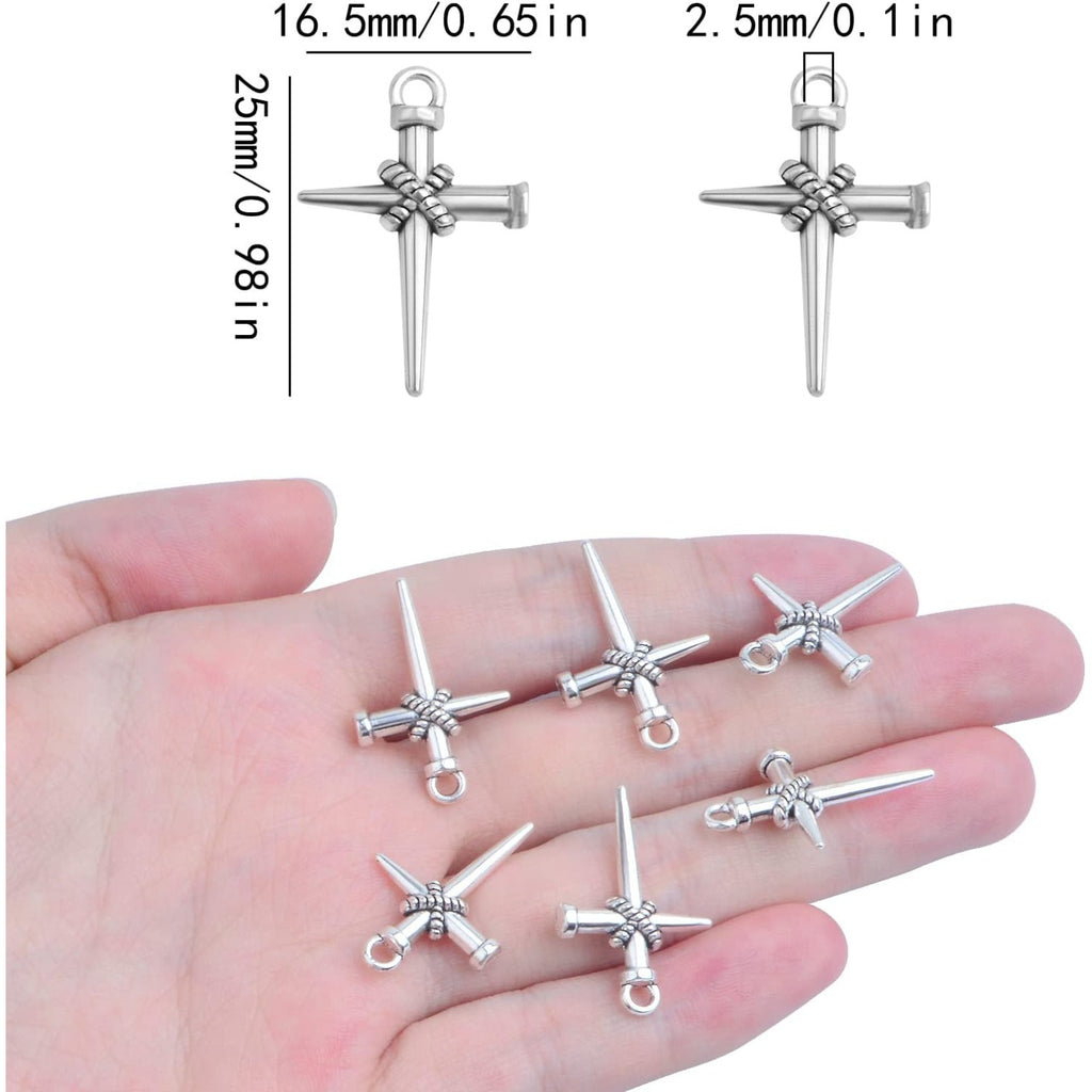 50pcs Antique Silver Jesus Cross Charms Alloy Religious Cross Crucifix Pendants Crucify Dangle Charms for DIY Necklace Bracelet Keychains Jewelry Making Crafting