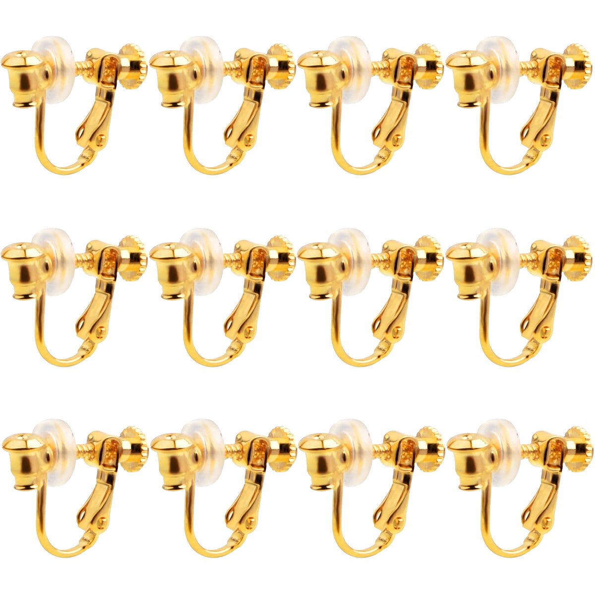 12pcs 2 Colors Screw Earring Clips Converters Brass U Shaped Adjustable Earring Components and 12pcs Clear Comfort Earring Cushions for Non-Pierced Ears DIY Jewelry Making