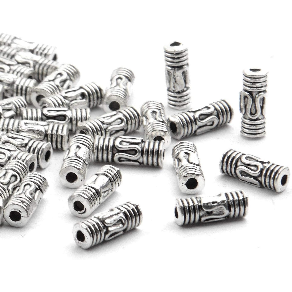 100pcs Antique Silver Column Spacer Beads Tibetan Alloy Tube Metal Spacers for Jewelry Necklace Bracelet Making,8.5x3mm