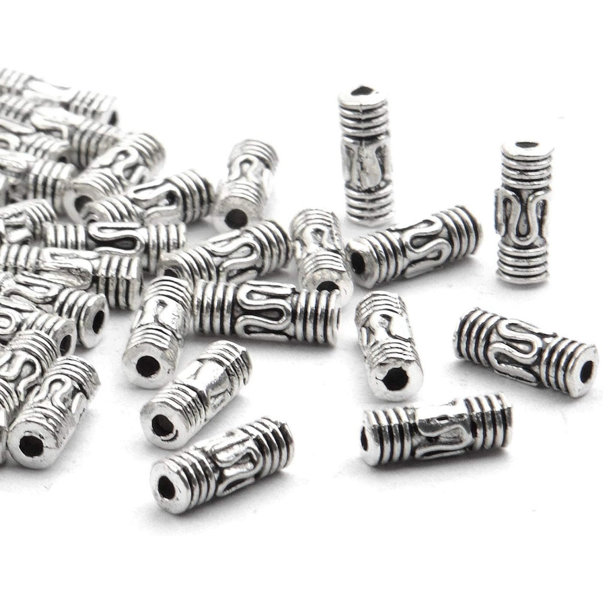 100pcs Antique Silver Column Spacer Beads Tibetan Alloy Tube Metal Spacers for Jewelry Necklace Bracelet Making,8.5x3mm