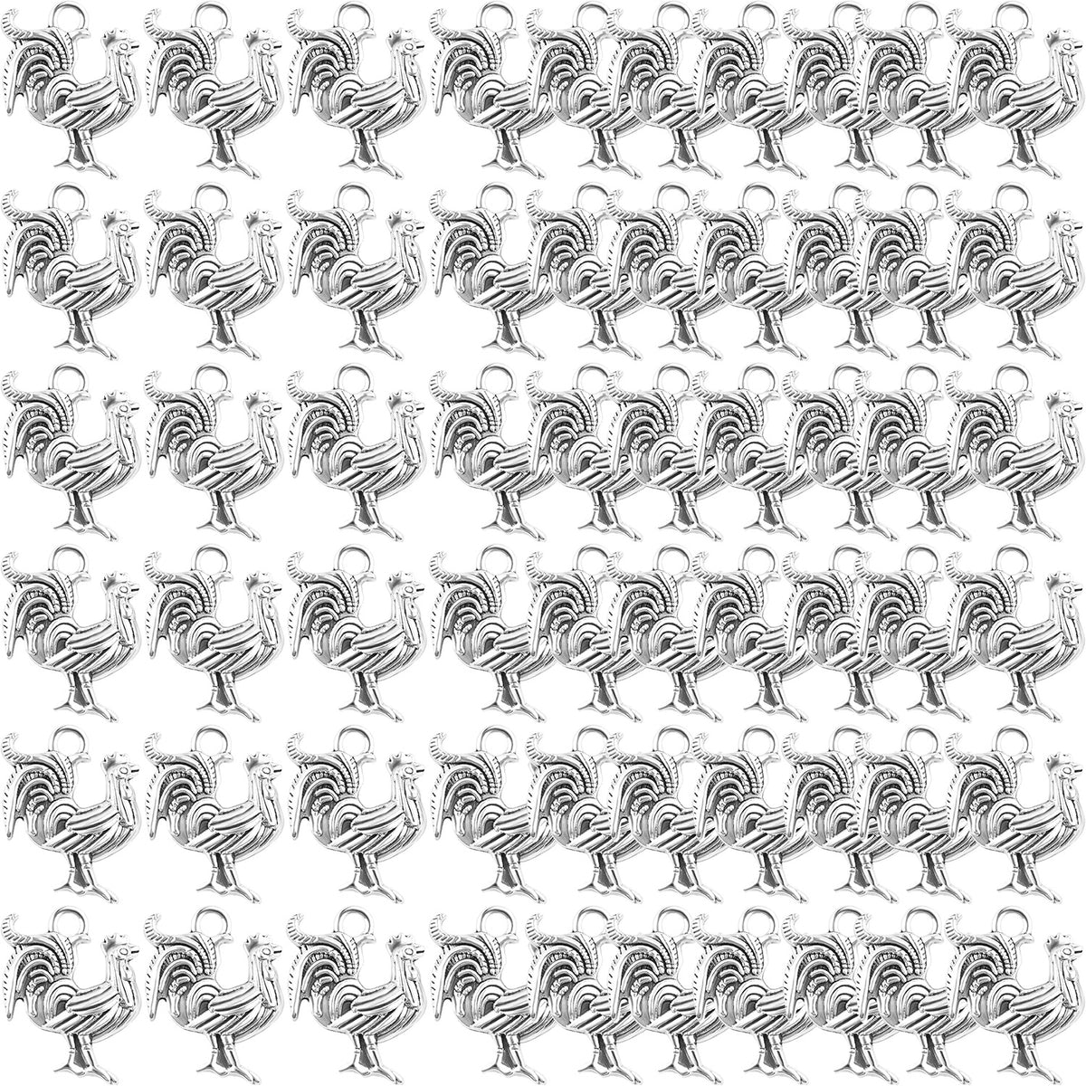60 Pieces Antique Chicken Rooster Charms Tibetan Alloy Chicken Farm Animal Figures Dangle Pendants for DIY Bracelets Necklaces Jewelry Making Supplies, 2 Colors