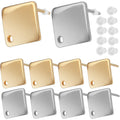 20pcs 2 Colors Rhombus Stud Earrings Stainless Steel Square Ear Studs Earring Post with Loop and 20pcs Silicone Earring Backs Replacements for Jewelry Making Supplies